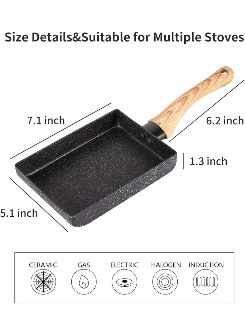 Japanese Omelette Pan,5"×7" Nonstick Tamagoyaki Egg Pan,Rectangle Small Frying Pan with Silicone Spatula & Brush,Black - Image 2
